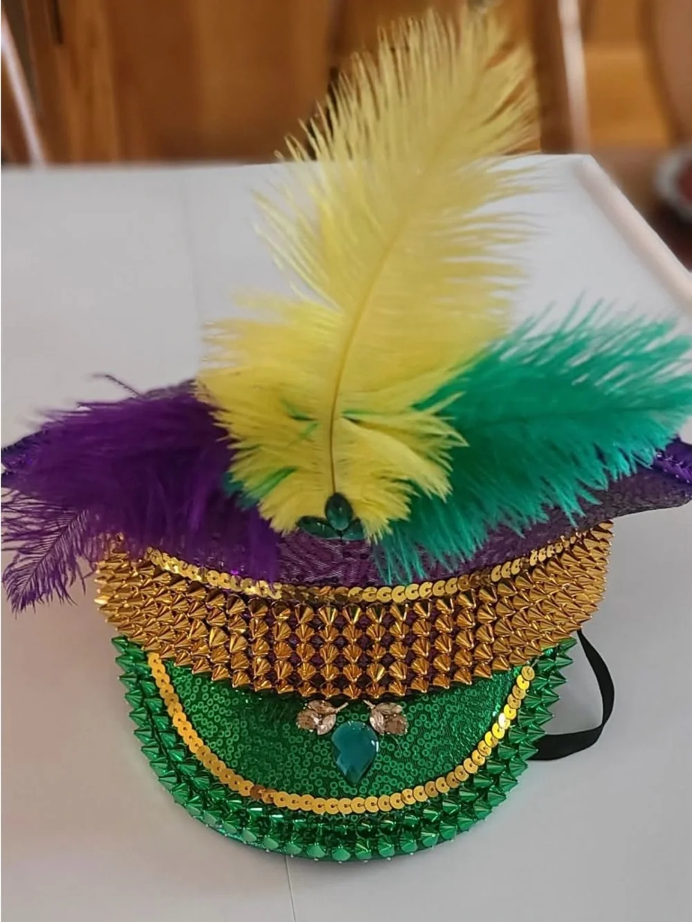 NEW Mardi Gras Feathered Sequin Mini Top Hat - Green, Purple & Yellow NWOT
